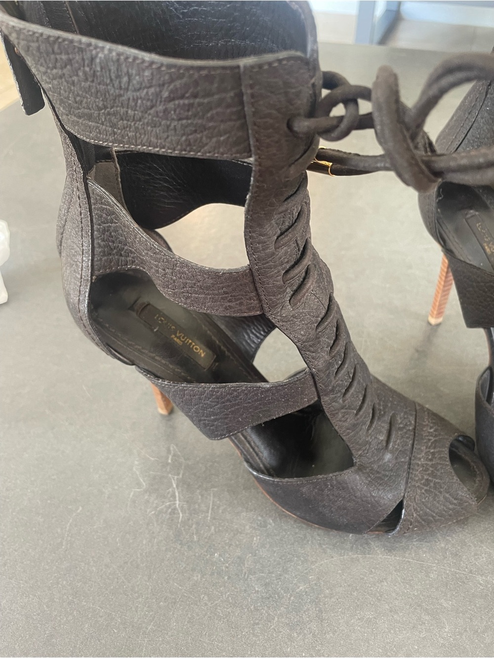 Women's Black Lace-Up Cutout Peep-Toe Heels - Unbranded - Picture 2 of 4